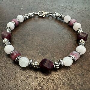 Elegant Silver and Pink Beaded Bracelet